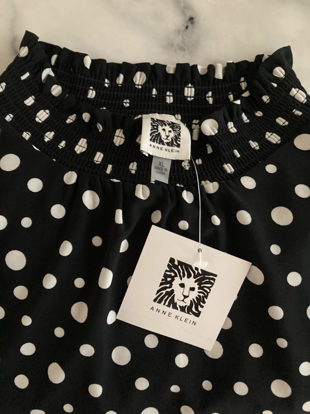 Anne Klein Polka Dot Ruffle Mock Collar Top - Picture 2 of 3